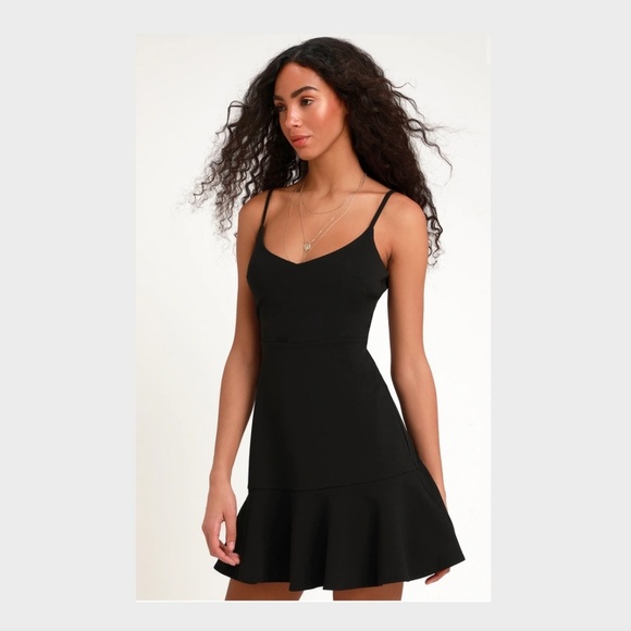 LULU'S STYLIZE BLACK FLOUNCE HEM MINI DRESS - Picture 3 of 3